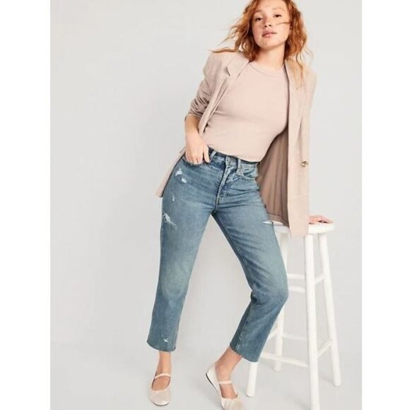Old Navy Curvy Extra Hi Rise Sky-Hi Straight Button-Fly Jeans Womens Size 16 NWT - Picture 1 of 16